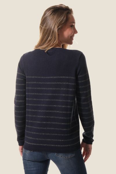 Дамски пуловер с метални райета от прежда Mosaline