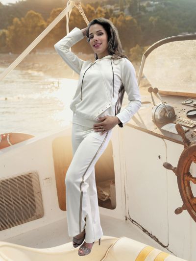 Дамски прав панталон Isa  златен кант