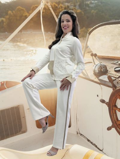 Дамски прав панталон Isa  златен кант